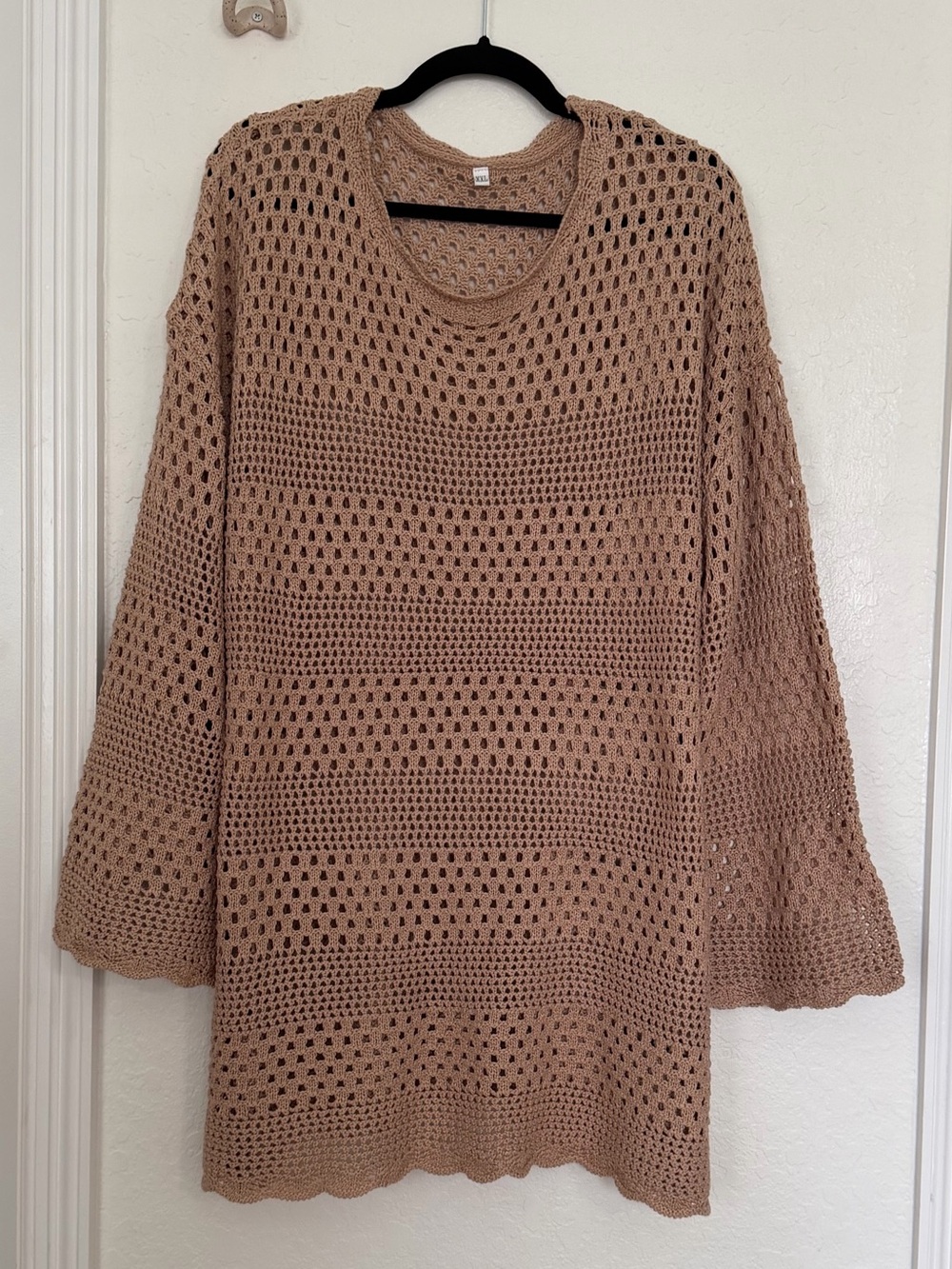 Knit Crochet Beach Coverup Tunic - Beige